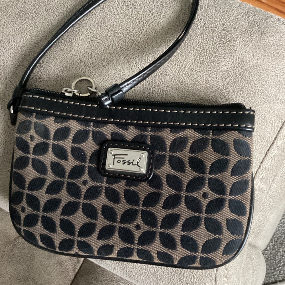 Vintage Fossil 1990’s wristlet leather and canvas like new